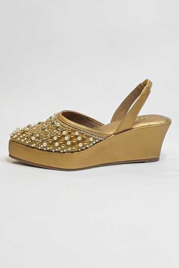 Buy The Alter Gold Pearls, Sequins, Beads Amara Embellished Wedges Online at Aza Fashions Buy_The Alter_Gold Pearls, Sequins, Beads Amara Embellished Wedges _Online_at_Aza_Fashions