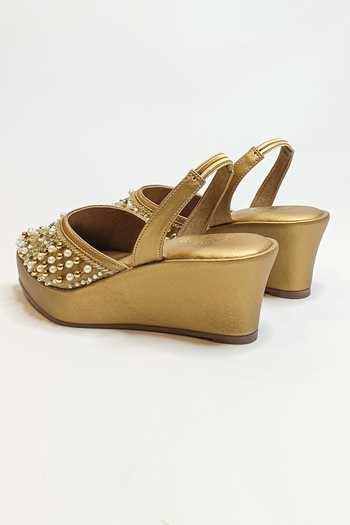 Shop The Alter Gold Pearls, Sequins, Beads Amara Embellished Wedges Online at Aza Fashions Shop_The Alter_Gold Pearls, Sequins, Beads Amara Embellished Wedges _Online_at_Aza_Fashions