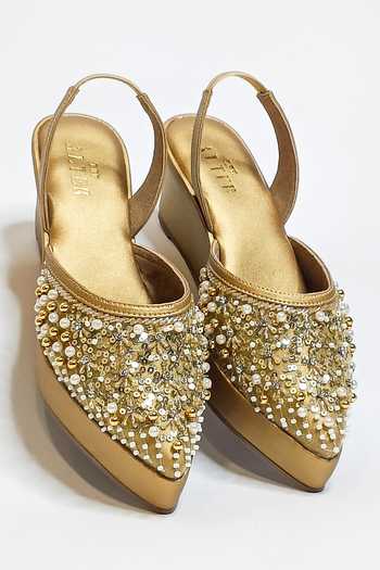 The Alter Gold Pearls, Sequins, Beads Amara Embellished Wedges at Aza Fashions The Alter_Gold Pearls, Sequins, Beads Amara Embellished Wedges _at_Aza_Fashions