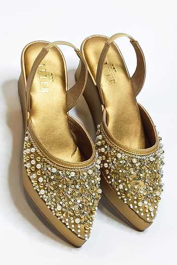 Buy The Alter Gold Pearls, Sequins, Beads Amara Embellished Wedges Buy_The Alter_Gold Pearls, Sequins, Beads Amara Embellished Wedges