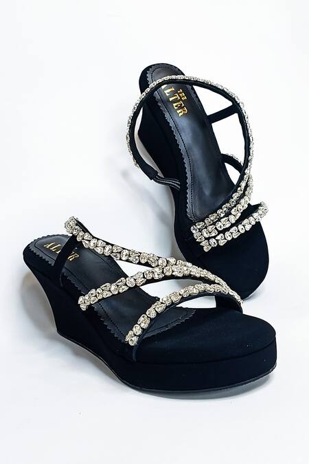 Black rhinestone hot sale wedge sandals