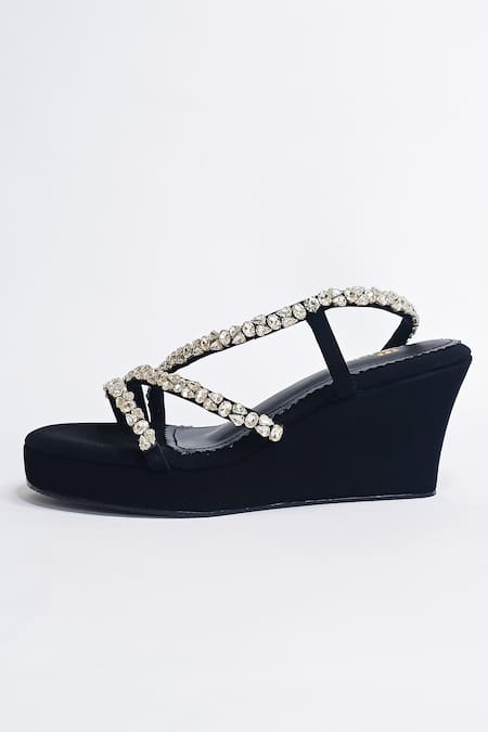 Black rhinestone wedges new arrivals