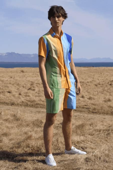 Dash And Dot_Multi Color Polyester Hand Painted Shorts_Online_at_Aza_Fashions