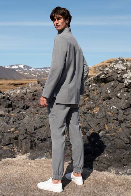 Shop_Dash and Dot_Grey Viscose, Polyester Knotted Jacket _at_Aza_Fashions
