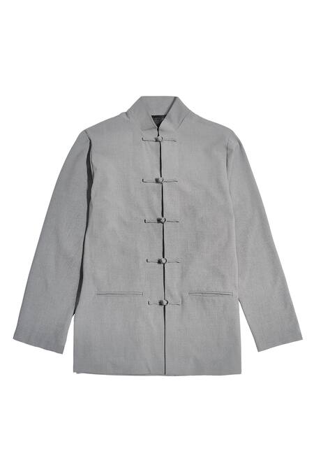 Dash and Dot_Grey Viscose, Polyester Knotted Jacket _Online_at_Aza_Fashions