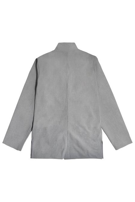Buy_Dash and Dot_Grey Viscose, Polyester Knotted Jacket _Online_at_Aza_Fashions