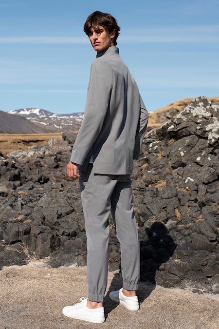 Shop Dash And Dot Grey Viscose, Polyester Plain Jogger Pant at Aza Fashions Shop_Dash And Dot_Grey Viscose, Polyester Plain Jogger Pant _at_Aza_Fashions