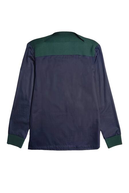 Dash And Dot_Blue Cotton Color Block Pattern Tee _Online_at_Aza_Fashions