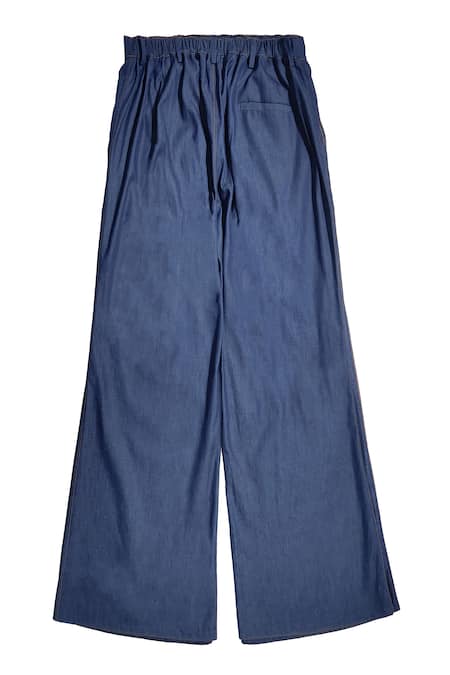 Dash And Dot_Blue Tencel Wide Legged Pant_Online_at_Aza_Fashions