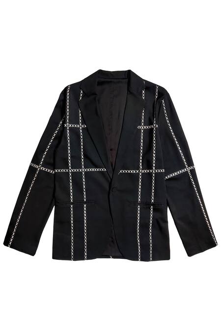 Dash And Dot Black Lycra, Viscose, Polyester Embroidery Cross Stitch Jacket Online at Aza Fashions Dash And Dot_Black Lycra, Viscose, Polyester Embroidery Cross Stitch Jacket _Online_at_Aza_Fashions