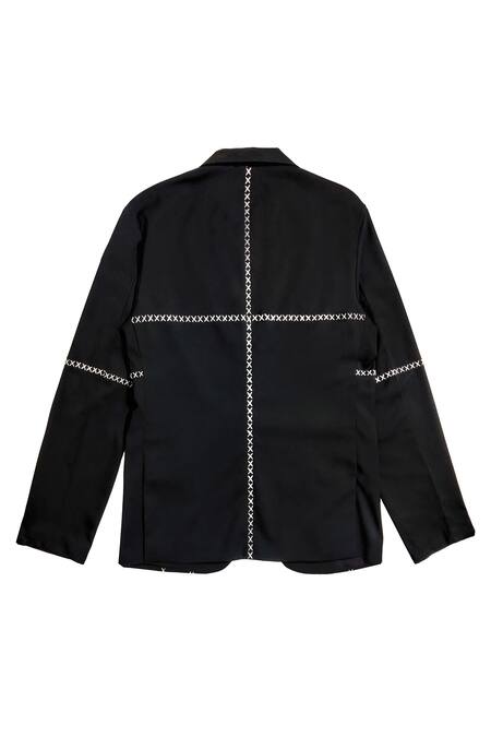 Buy Dash And Dot Black Lycra, Viscose, Polyester Embroidery Cross Stitch Jacket Online at Aza Fashions Buy_Dash And Dot_Black Lycra, Viscose, Polyester Embroidery Cross Stitch Jacket _Online_at_Aza_Fashions