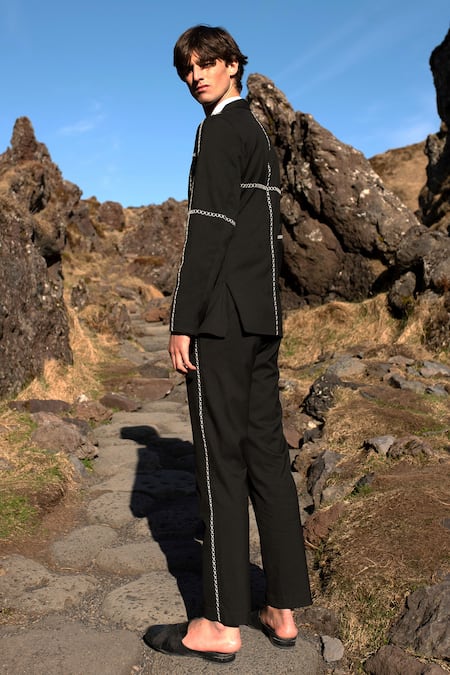 Shop_Dash And Dot_Black Viscose, Polyester, Lycra Embroidery Cross Stitch Pant _at_Aza_Fashions