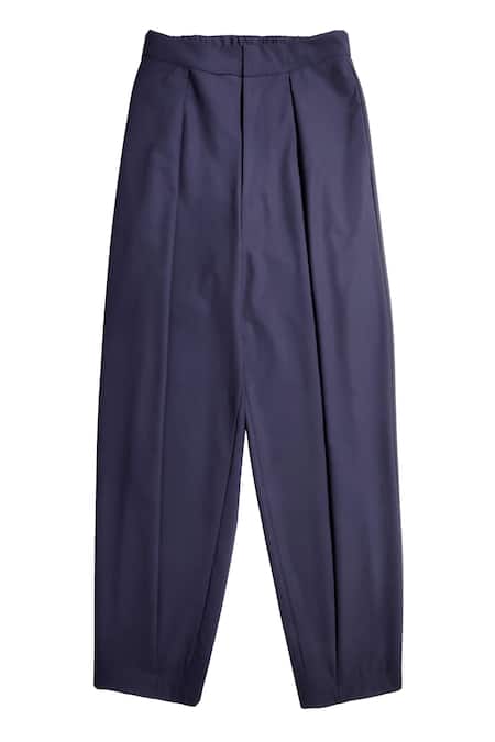Dash And Dot_Blue 62.8% Viscose Plain Box Pleated Harem Pant  _Online_at_Aza_Fashions