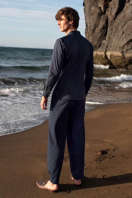 Shop_Dash And Dot_Blue 62.8% Viscose Plain Box Pleated Harem Pant  _at_Aza_Fashions