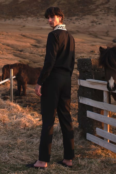 Shop Dash And Dot Black Cotton Contrast Collared Shirt at Aza Fashions Shop_Dash And Dot_Black Cotton Contrast Collared Shirt _at_Aza_Fashions