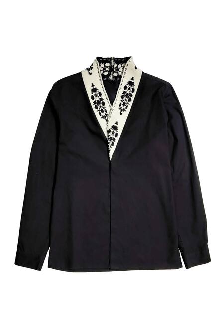 Shop Dash And Dot Black Cotton Contrast Collared Shirt Online at Aza Fashions Shop_Dash And Dot_Black Cotton Contrast Collared Shirt _Online_at_Aza_Fashions