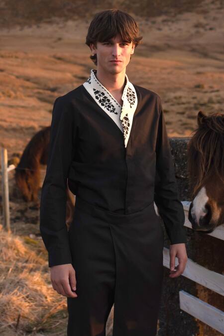 Shop Dash And Dot Black Cotton Contrast Collared Shirt Shop_Dash And Dot_Black Cotton Contrast Collared Shirt
