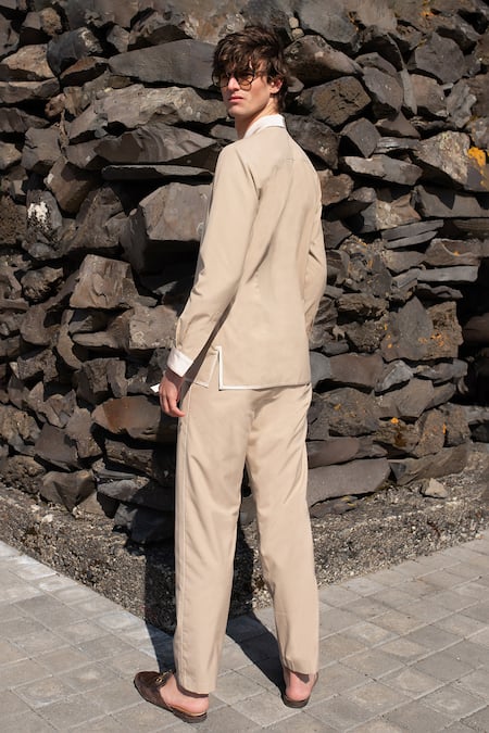 Shop Dash And Dot Brown Viscose, Polyester Side Tie-up Jacket With Pant at Aza Fashions Shop_Dash And Dot_Brown Viscose, Polyester Side Tie-up Jacket With Pant _at_Aza_Fashions