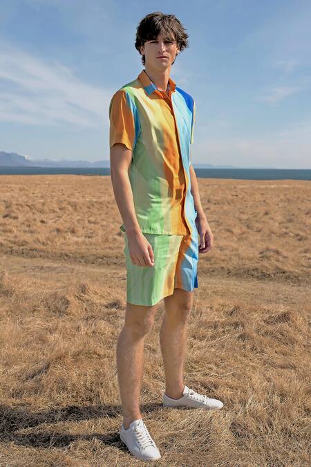 Shop Dash And Dot Multi Color Polyester Abstract Hand Painted Shirt And Shorts Set Shop_Dash And Dot_Multi Color Polyester Abstract Hand Painted Shirt And Shorts Set