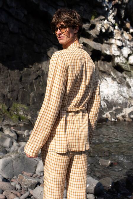 Dash And Dot Beige Linen Chequered Pattern Shirt With Pant at Aza Fashions Dash And Dot_Beige Linen Chequered Pattern Shirt With Pant _at_Aza_Fashions