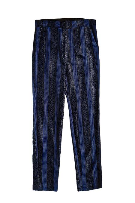 Buy_Dash And Dot_Blue Polyester Lace Stripe Pattern Blazer With Pant _Online_at_Aza_Fashions