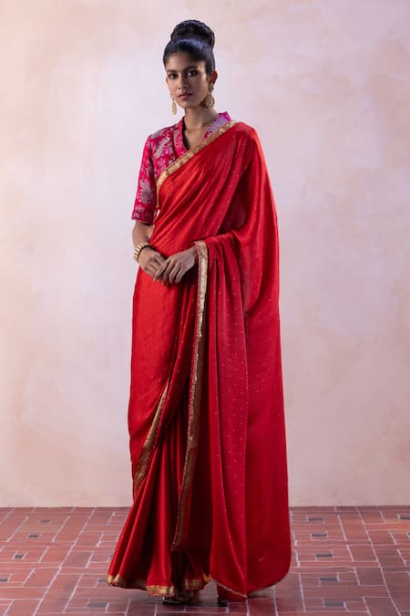 Taisha Multi Color Silk, Handloom Cotton, Satin Handwoven Border Saree With Blouse Online at Aza Fashions Taisha_Multi Color Silk, Handloom Cotton, Satin Handwoven Border Saree With Blouse _Online_at_Aza_Fashions