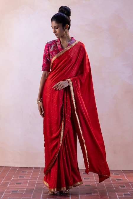 Buy Taisha Multi Color Silk, Handloom Cotton, Satin Handwoven Border Saree With Blouse Online at Aza Fashions Buy_Taisha_Multi Color Silk, Handloom Cotton, Satin Handwoven Border Saree With Blouse _Online_at_Aza_Fashions