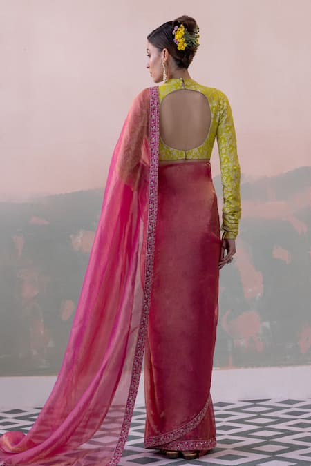 Shop Taisha Multi Color Silk, Bamboo, Satin Sequins, Tissue Border Saree With Blouse at Aza Fashions Shop_Taisha_Multi Color Silk, Bamboo, Satin Sequins, Tissue Border Saree With Blouse _at_Aza_Fashions