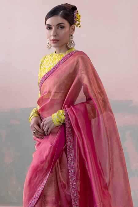 Shop Taisha Multi Color Silk, Bamboo, Satin Sequins, Tissue Border Saree With Blouse Online at Aza Fashions Shop_Taisha_Multi Color Silk, Bamboo, Satin Sequins, Tissue Border Saree With Blouse _Online_at_Aza_Fashions