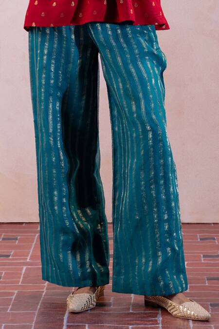 Buy_Taisha_Multi Color Mohair, Silk Tassels, Floral Buti Woven Top With Flared Pant _Online_at_Aza_Fashions