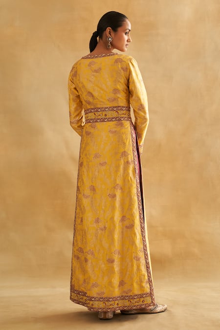 Shop Taisha Multi Color Silk Banarasi Peacock Jaal Woven Jacket Kurta With Flared Pant at Aza Fashions Shop_Taisha_Multi Color Silk Banarasi Peacock Jaal Woven Jacket Kurta With Flared Pant _at_Aza_Fashions