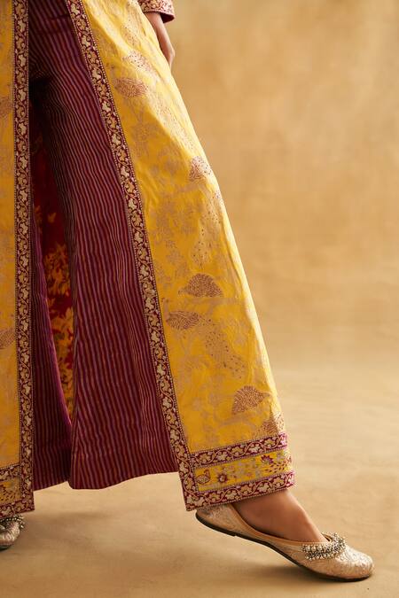 Taisha Multi Color Silk Banarasi Peacock Jaal Woven Jacket Kurta With Flared Pant at Aza Fashions Taisha_Multi Color Silk Banarasi Peacock Jaal Woven Jacket Kurta With Flared Pant _at_Aza_Fashions