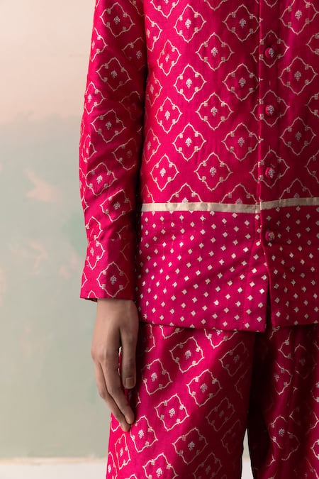 Taisha Maroon Silk, Tissue Diamonds Collared Flowery Jaal Shirt With Pant at Aza Fashions Taisha_Maroon Silk, Tissue Diamonds Collared Flowery Jaal Shirt With Pant _at_Aza_Fashions