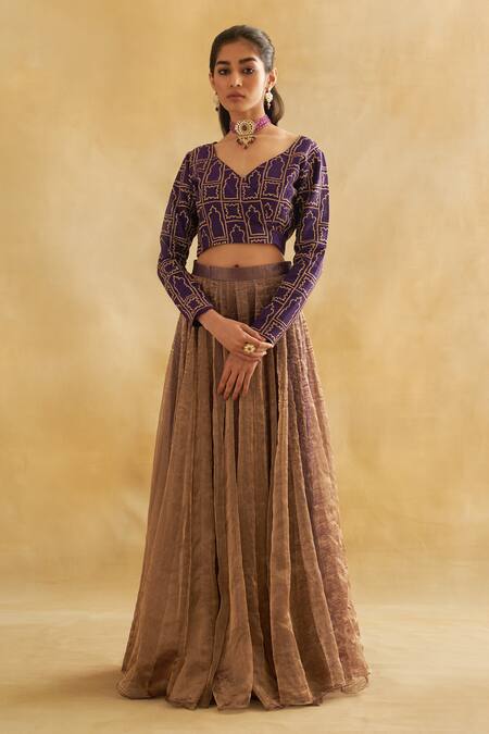 Taisha_Purple , , Tissue, Mughal Mahal Blouse Lehenga Set _Online_at_Aza_Fashions
