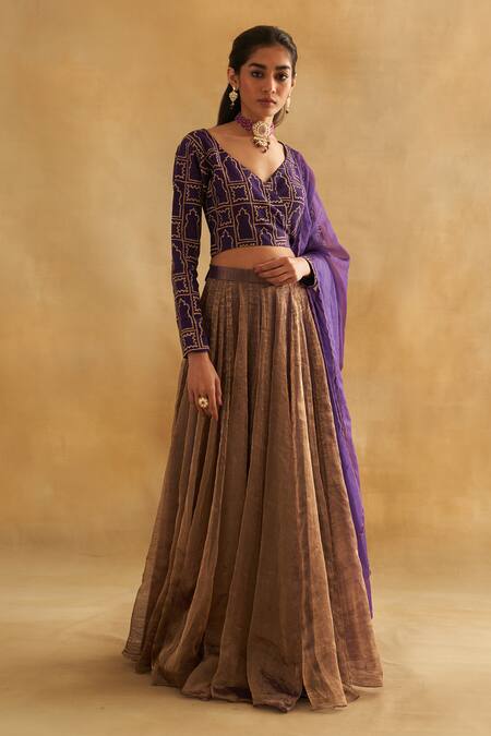 Buy_Taisha_Purple , , Tissue, Mughal Mahal Blouse Lehenga Set 