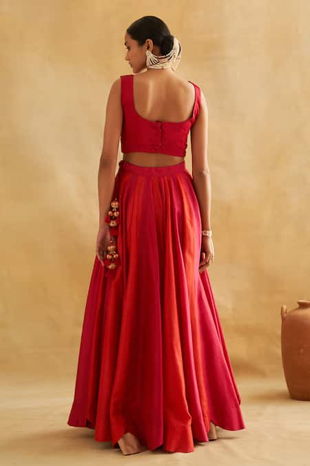 Shop Taisha Red , Organza, , Lotus Bloom Blouse Lehenga Set at Aza Fashions Shop_Taisha_Red , Organza, , Lotus Bloom Blouse Lehenga Set _at_Aza_Fashions