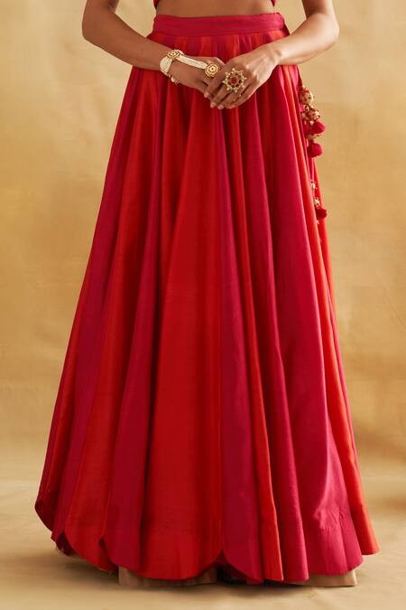 Taisha Red , Organza, , Lotus Bloom Blouse Lehenga Set Online at Aza Fashions Taisha_Red , Organza, , Lotus Bloom Blouse Lehenga Set _Online_at_Aza_Fashions