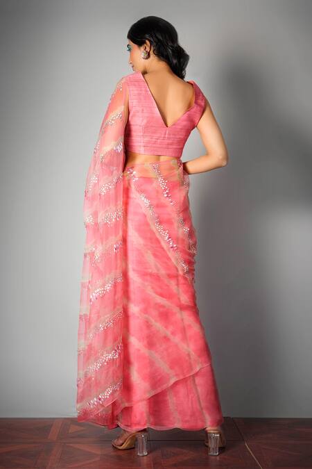 Shop Saksham & Neharicka Pink Silk Organza Saree With Blouse Fabric at Aza Fashions Shop_Saksham & Neharicka_Pink Silk Organza Saree With Blouse Fabric_at_Aza_Fashions