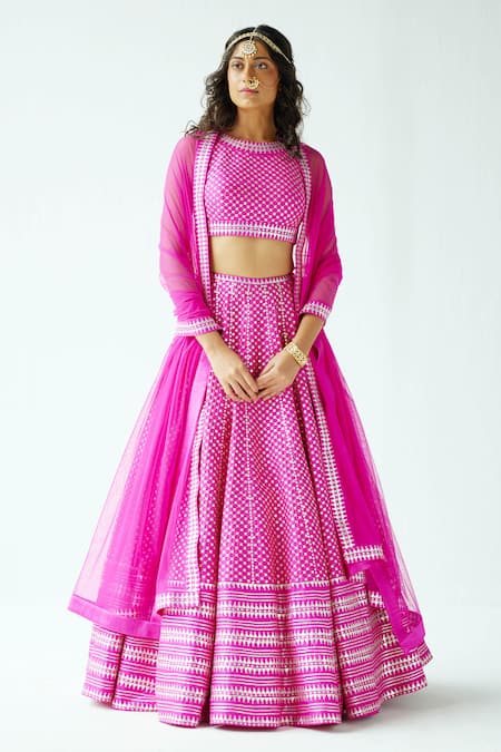 PRIYAL PRAKASH Checkered Sequin Embroidered Bridal Lehenga Set 