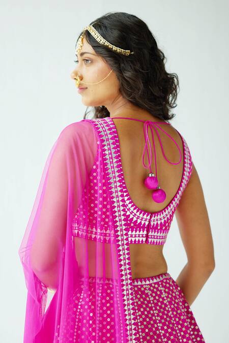 Shop Priyal Prakash Magenta Silk, Net Sequins, Zari Round Checkered Embroidered Bridal Lehenga Set Online at Aza Fashions Shop_Priyal Prakash_Magenta Silk, Net Sequins, Zari Round Checkered Embroidered Bridal Lehenga Set _Online_at_Aza_Fashions