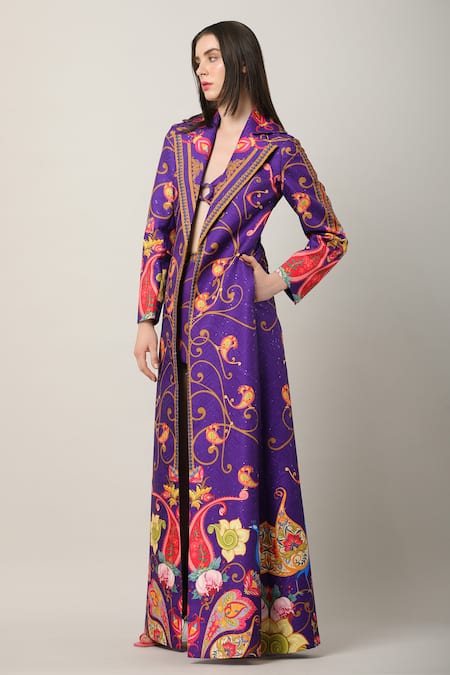 Limerick By Abirr N' Nanki_Multi Color Sheeted Satin Blend Printed Paisley Labisa Jacket  _Online_at_Aza_Fashions