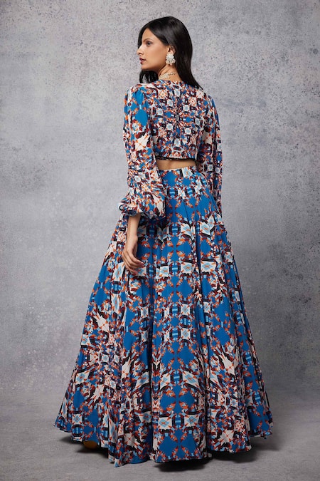 Senren By Eshana Raut Abstract Geometric Print Blouse With Lehenga 