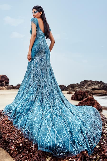 Bhawna Rao Sequin Embroidered Trail Gown 