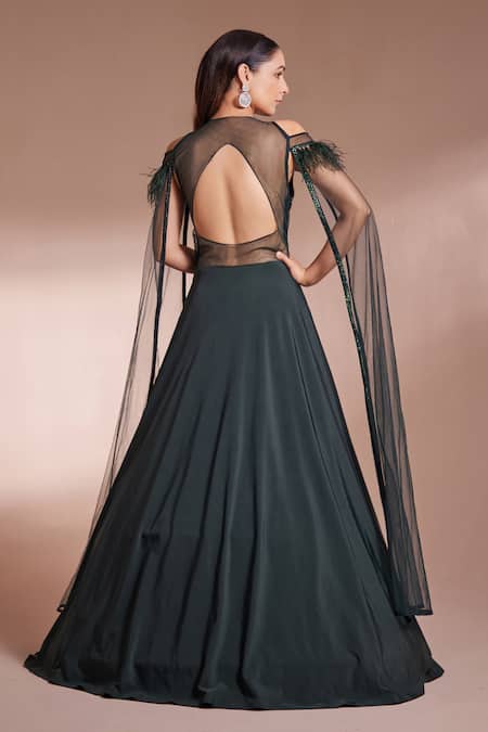 Chaashni By Maansi And Ketan Cutdan Embroidered Flared Gown 