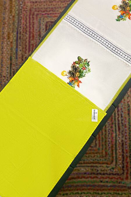 Shop_DE Chevalerie EN Rouge_Off White Organic Cotton Digital Printed Christmas Noel Table Runner_Online_at_Aza_Fashions