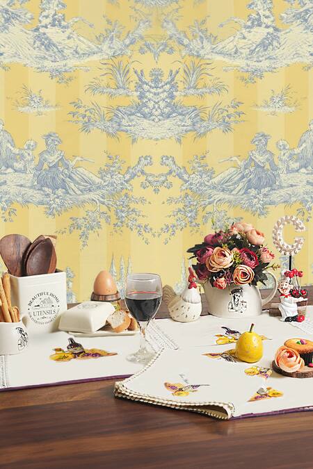 DE CHEVALERiE en Rouge Off White Organic Cotton Digital Printed Crimson Easter Table Napkins 6 Pcs Set