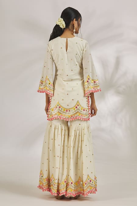 Gopi Vaid Bani Thread & Mirror Embroidered Kurta Sharara Set 