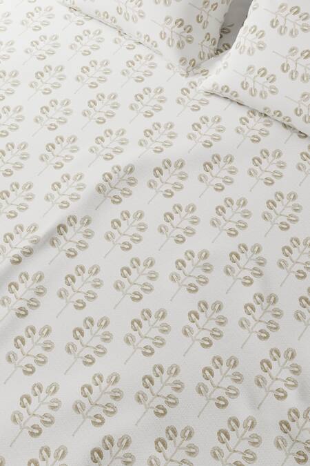 Houmn White Cotton Printed Lush Abstract Leaf Bedsheet Set Online at Aza Fashions Houmn_White Cotton Printed Lush Abstract Leaf Bedsheet Set_Online_at_Aza_Fashions