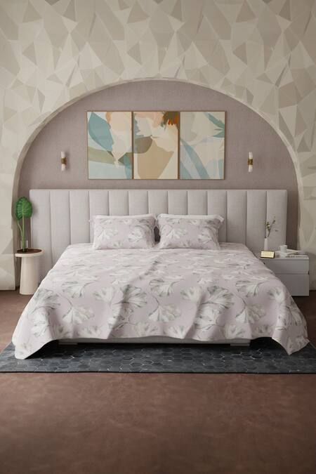 Shop Houmn Pink Cotton Printed Jubilee Flower Bedsheet Set at Aza Fashions Shop_Houmn_Pink Cotton Printed Jubilee Flower Bedsheet Set_at_Aza_Fashions