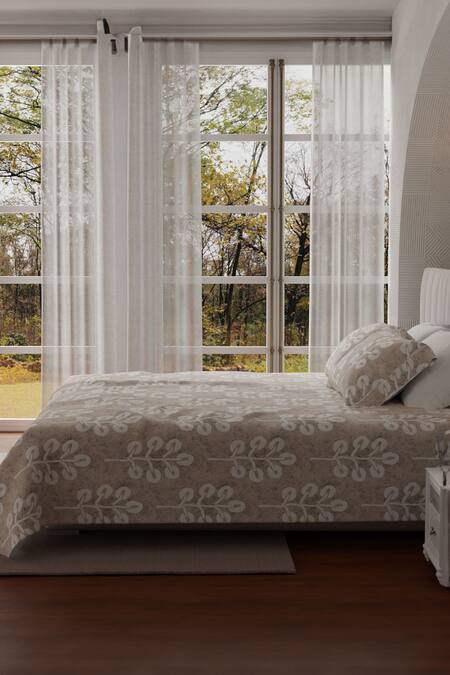 Buy Houmn Brown Cotton Leaf Purity Print Bedsheet Set Online at Aza Fashions Buy_Houmn_Brown Cotton Leaf Purity Print Bedsheet Set_Online_at_Aza_Fashions